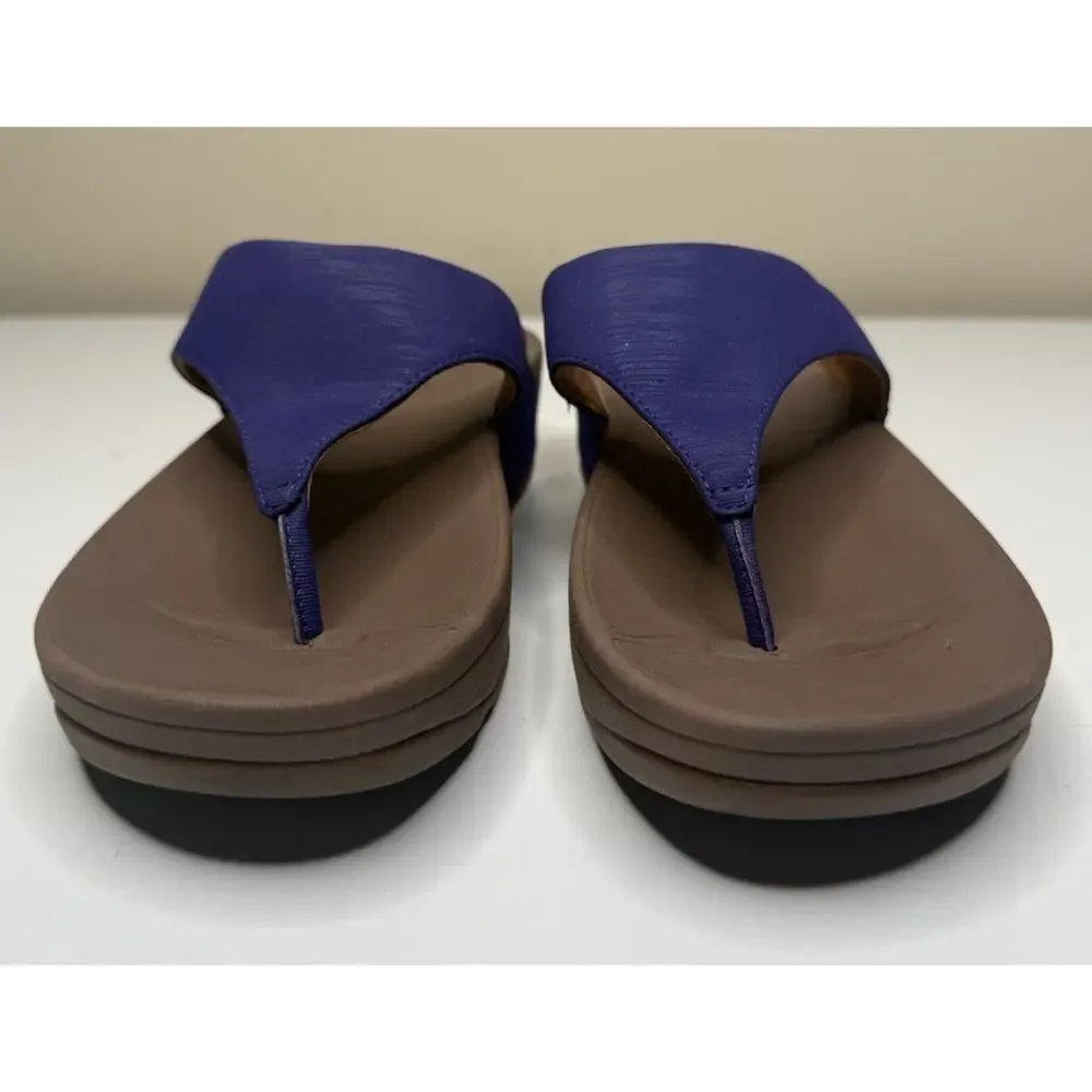 FitFlop LULU Thong Sandal Womens 8 Purple Leather Wedge Toe-Post Slip On Shoes